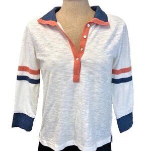 Faherty 3/4 Sleeve Burnout Polo Collared Shirt – Size L